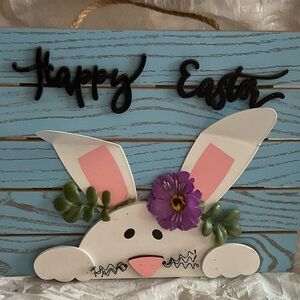 Easter Bunny Wall Sign - Blue, White, Pink, Purple